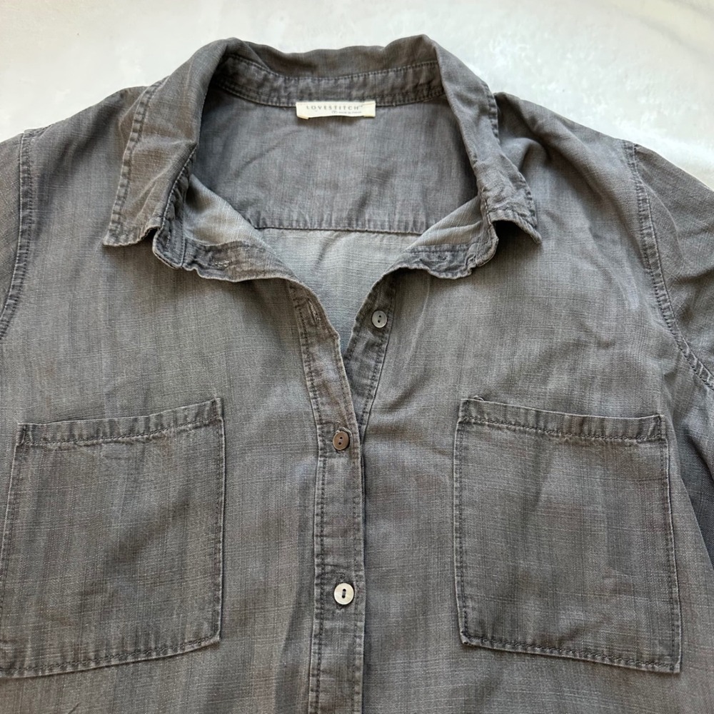 Gray Tencel Shirt Dress Size Small Drawstring Waist Utility Minimalist Casual - Picture 4 of 10